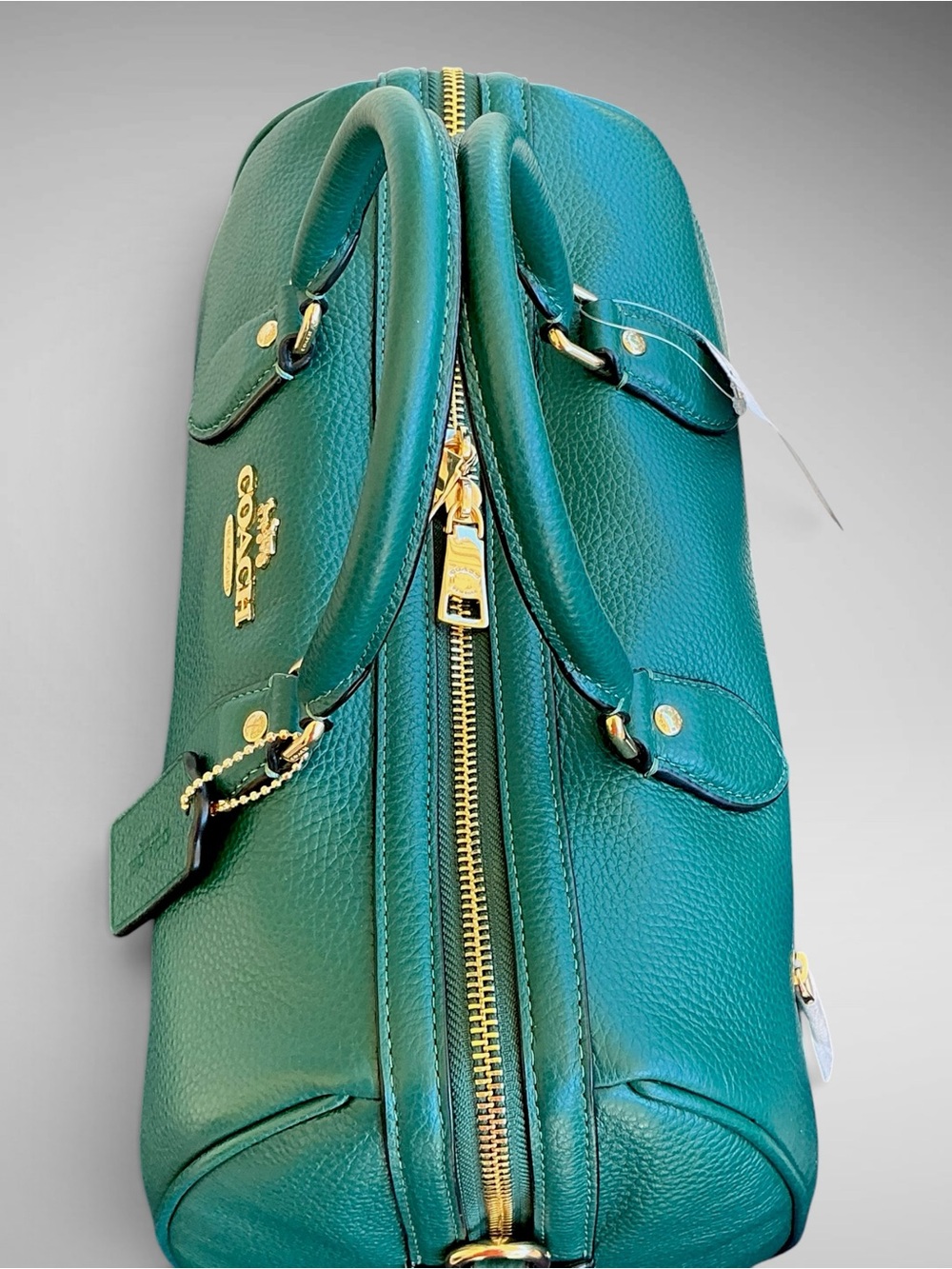 Coach Rowan Large Satchel Emerald Green Pebble Leather Gold Hardware NWT - Picture 6 of 12